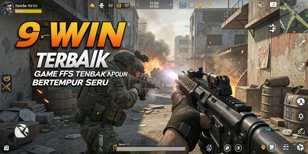 Screenshot utama 9WIN menampilkan aksi intens dalam pertempuran FPS.