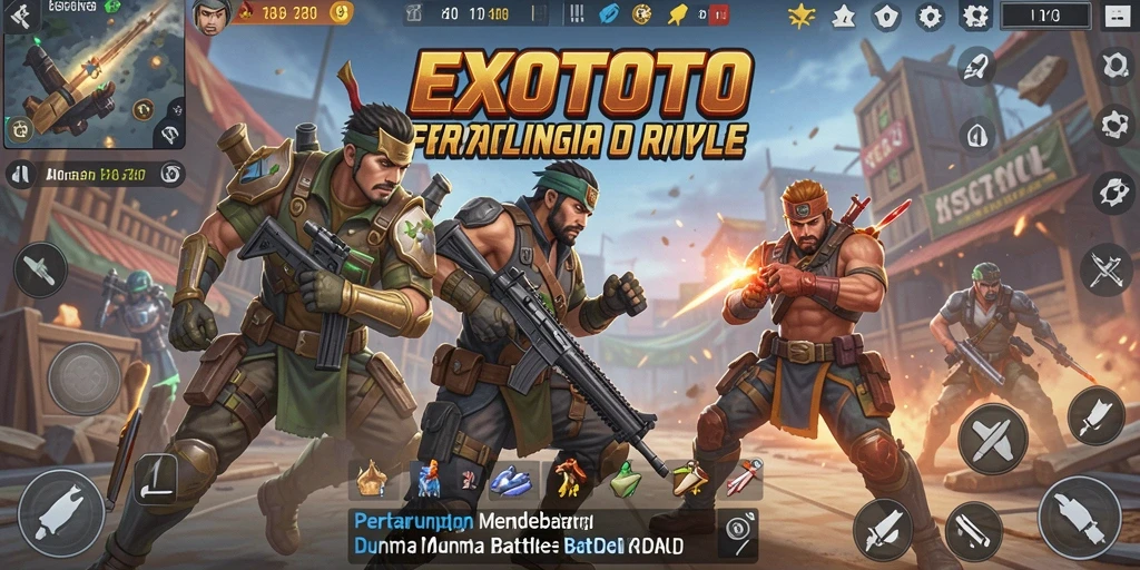 Screenshot gameplay EXOTOTO yang penuh aksi Battle Royale.