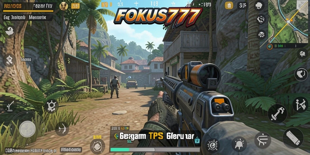 Screenshot FOKUS777 menampilkan aksi seru dalam gameplay TPS.