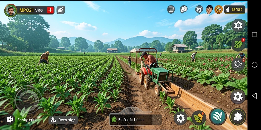 Screenshot MPO2121 menampilkan ladang yang subur dengan berbagai tanaman dan hewan.