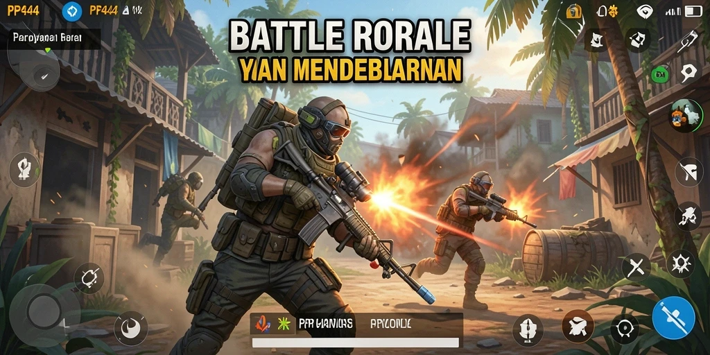 Screenshot gameplay PP444 menunjukkan aksi seru di arena Battle Royale.