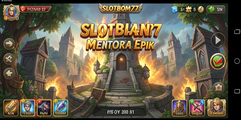 Tangkapan layar dari gameplay SLOTBOM77 memperlihatkan aksi menara yang seru.